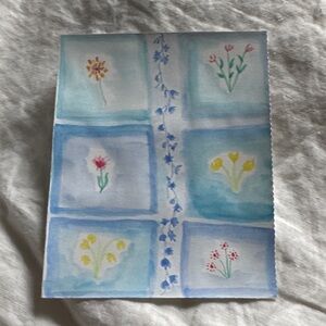 Hand-Painted Floral Watercolor Panel in Soft Blues